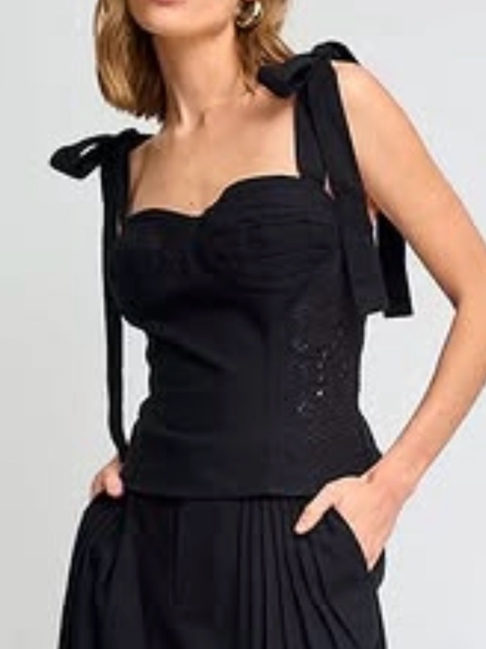 Zara Black Embroidered Tie Top - - part of matching set